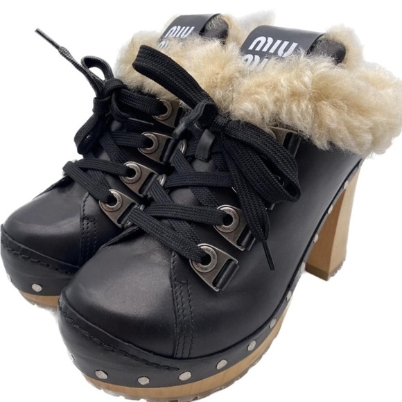 Miu Miu Winter Platform Mules in Black NWT - Picture 5 of 15